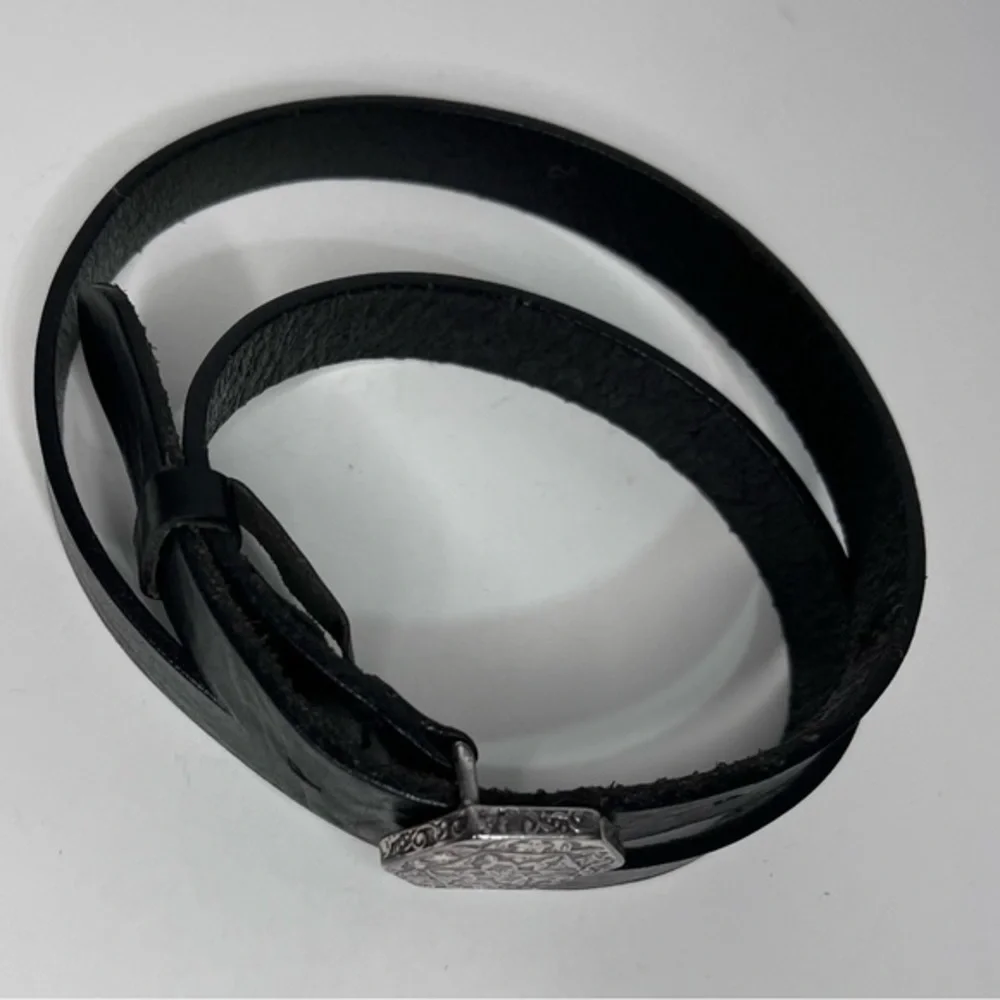Vintage Nordstrom Ibel Pewter Buckle Black Leather Belt Made In Italy 32